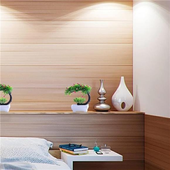 Artificial BonsaiTree Faux Potted Plant with White Pot-Mini-8Inch Tall(Rose Red) - Picture 5 of 7